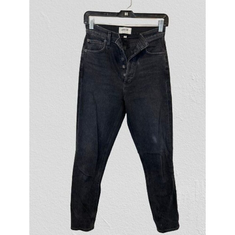 AGOLDE High Rise Straight Jeans Front Buttons in Crushed Black Size 24